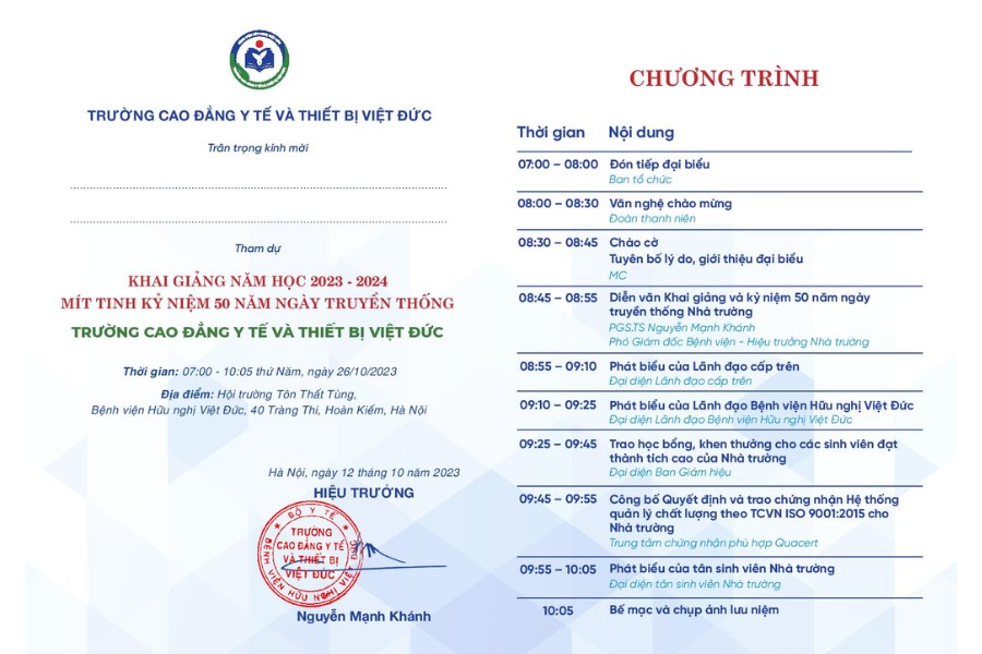Mẫu giấy mời khai giảng cho năm học mới